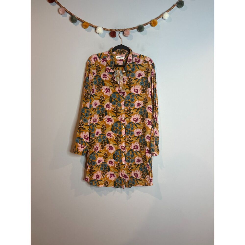 Natural Life golden floral shirt dress